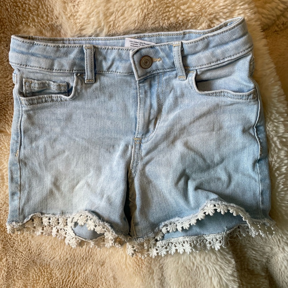 Jumping Beans Light Blue Denim Kids Shorts with Lace Trim